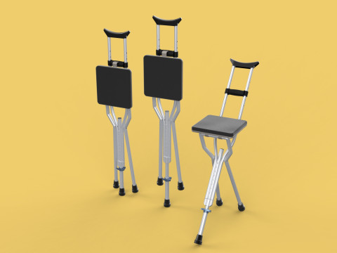 SHOULDER UNDERARM CRUTCH FOLDING CHAIR SEAT WALKING STICK CANE 3D Model