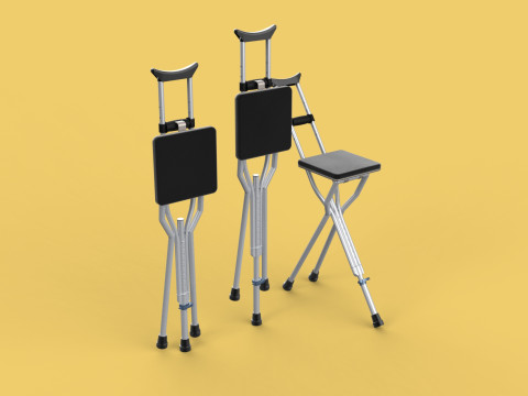 SHOULDER UNDERARM CRUTCH FOLDING CHAIR SEAT WALKING STICK CANE 3D Model
