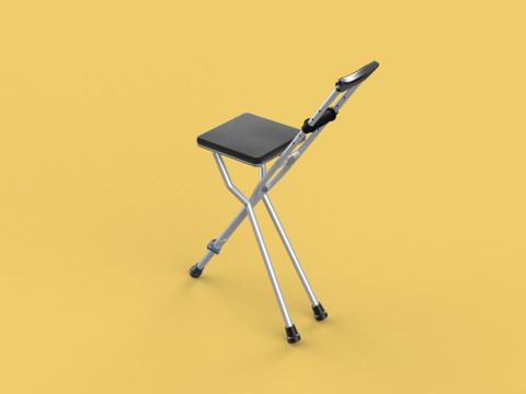 SHOULDER UNDERARM CRUTCH FOLDING CHAIR SEAT WALKING STICK CANE 3D Model