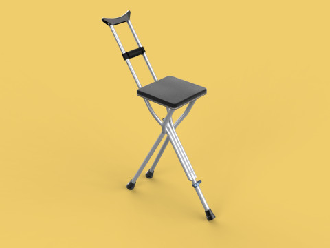 SHOULDER UNDERARM CRUTCH FOLDING CHAIR SEAT WALKING STICK CANE 3D Model
