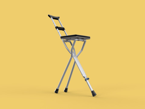 SHOULDER UNDERARM CRUTCH FOLDING CHAIR SEAT WALKING STICK CANE 3D Model