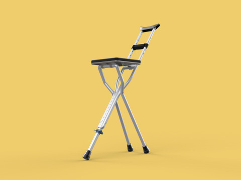 SHOULDER UNDERARM CRUTCH FOLDING CHAIR SEAT WALKING STICK CANE 3D Model