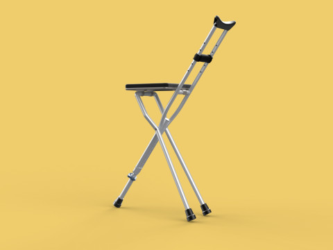 SHOULDER UNDERARM CRUTCH FOLDING CHAIR SEAT WALKING STICK CANE 3D Model