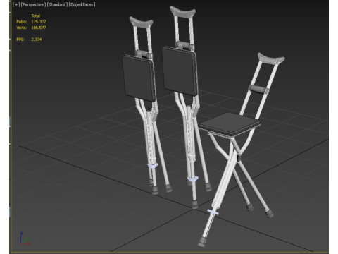 SHOULDER UNDERARM CRUTCH FOLDING CHAIR SEAT WALKING STICK CANE 3D Model
