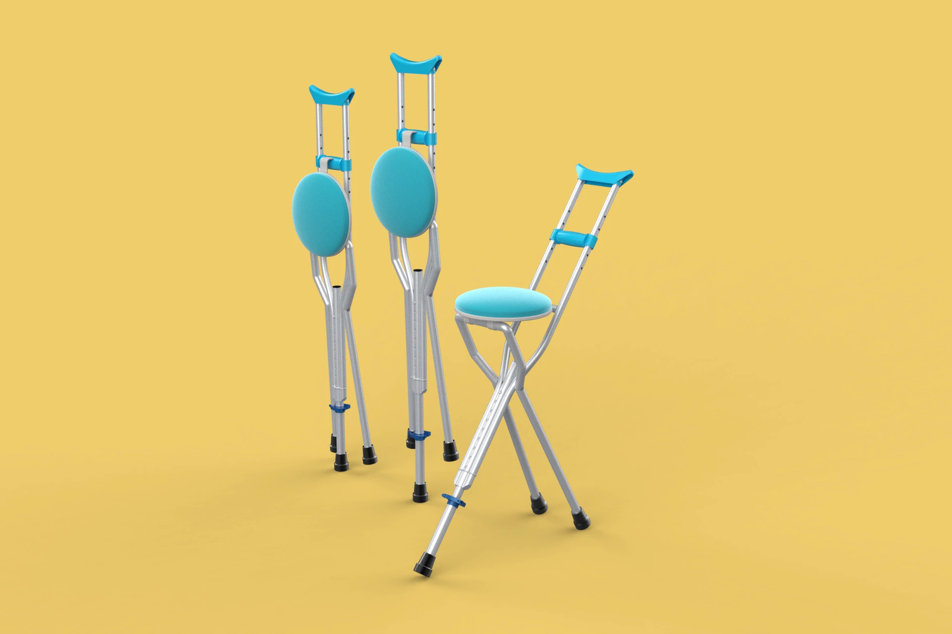 UNDERARM CRUTCHES SHOULDER CRUTCH FOLDING CHAIR SEAT WALKING AID 3D Model .c4d .max .obj .3ds .fbx .stl .blend 