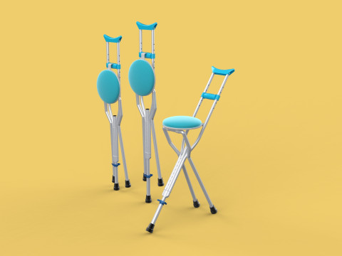 UNDERARM CRUTCHES SHOULDER CRUTCH FOLDING CHAIR SEAT WALKING AID 3D Model