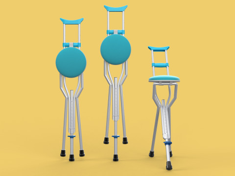 UNDERARM CRUTCHES SHOULDER CRUTCH FOLDING CHAIR SEAT WALKING AID 3D Model