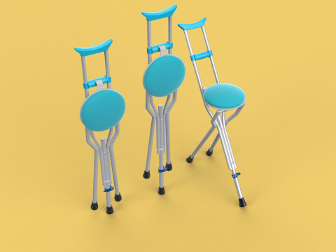 UNDERARM CRUTCHES SHOULDER CRUTCH FOLDING CHAIR SEAT WALKING AID 3D Model