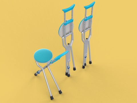 UNDERARM CRUTCHES SHOULDER CRUTCH FOLDING CHAIR SEAT WALKING AID 3D Model
