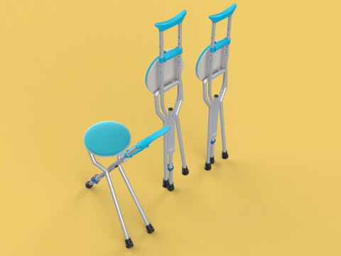UNDERARM CRUTCHES SHOULDER CRUTCH FOLDING CHAIR SEAT WALKING AID 3D Model
