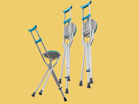 UNDERARM CRUTCHES SHOULDER CRUTCH FOLDING CHAIR SEAT WALKING AID 3D Model