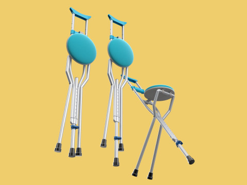 UNDERARM CRUTCHES SHOULDER CRUTCH FOLDING CHAIR SEAT WALKING AID 3D Model