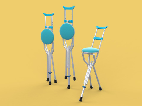 UNDERARM CRUTCHES SHOULDER CRUTCH FOLDING CHAIR SEAT WALKING AID 3D Model