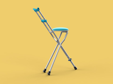 UNDERARM CRUTCHES SHOULDER CRUTCH FOLDING CHAIR SEAT WALKING AID 3D Model