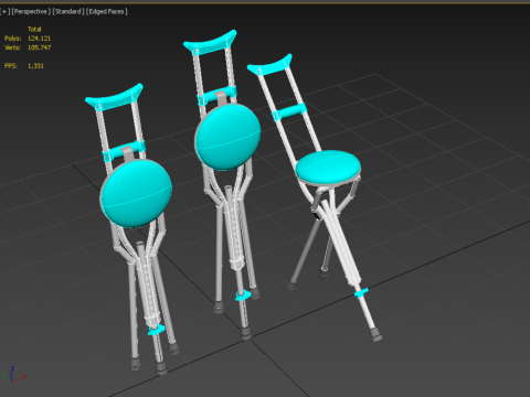 UNDERARM CRUTCHES SHOULDER CRUTCH FOLDING CHAIR SEAT WALKING AID 3D Model