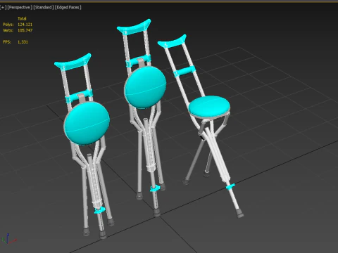 UNDERARM CRUTCHES SHOULDER CRUTCH FOLDING CHAIR SEAT WALKING AID 3D Model