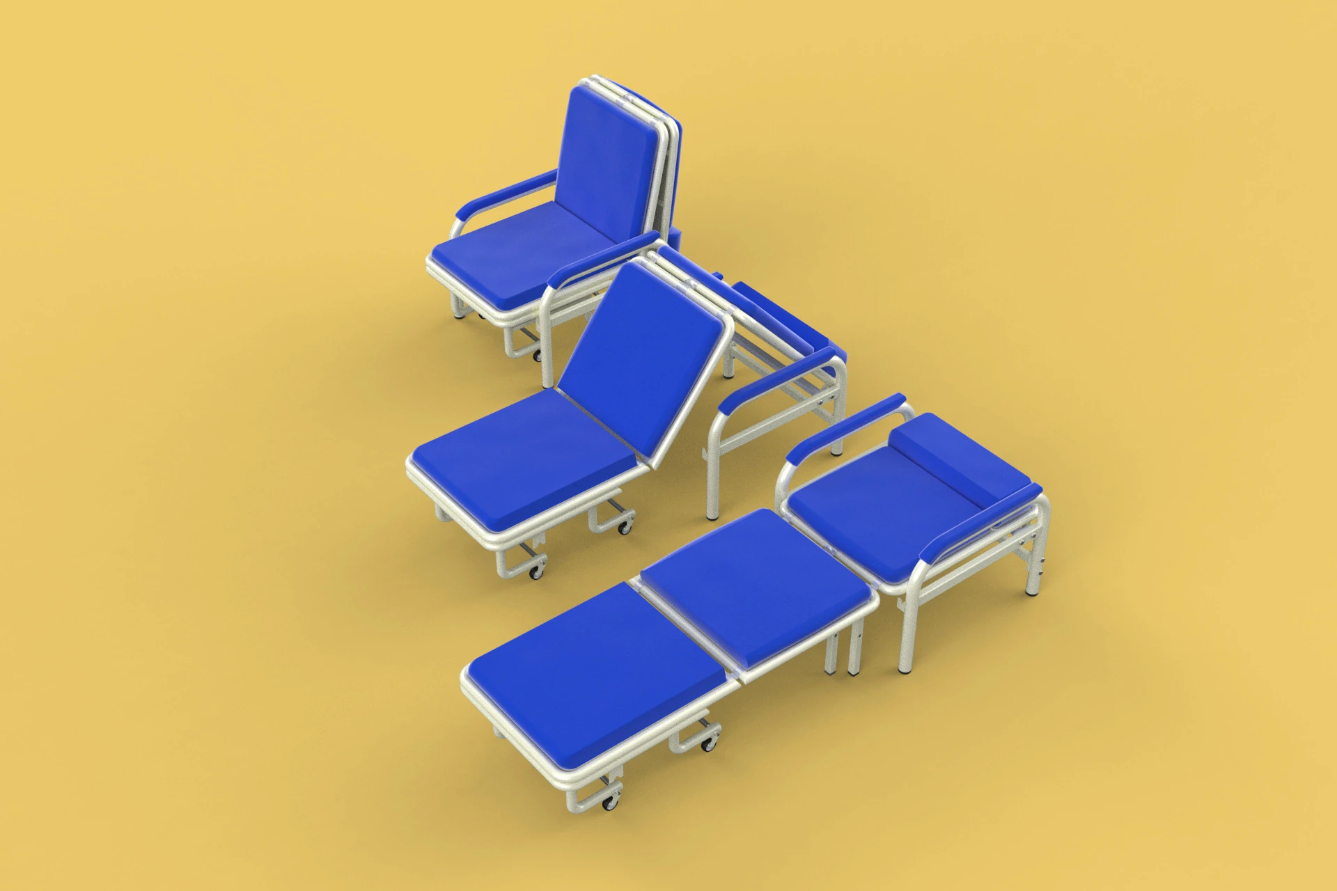 FOLDING ATTENDANT CHAIR TRANSFUSION WAITING BLOOD DONOR CUM BED 3D Model .c4d .max .obj .3ds .fbx .stl .blend 