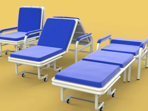FOLDING ATTENDANT CHAIR TRANSFUSION WAITING BLOOD DONOR CUM BED 3D Model