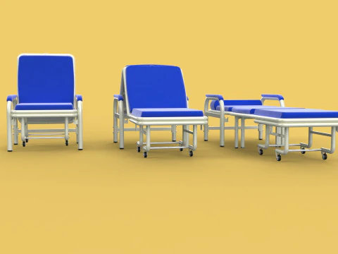 FOLDING ATTENDANT CHAIR TRANSFUSION WAITING BLOOD DONOR CUM BED 3D Model