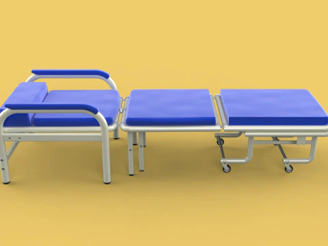 FOLDING ATTENDANT CHAIR TRANSFUSION WAITING BLOOD DONOR CUM BED 3D Model