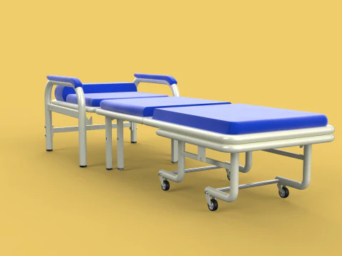FOLDING ATTENDANT CHAIR TRANSFUSION WAITING BLOOD DONOR CUM BED 3D Model