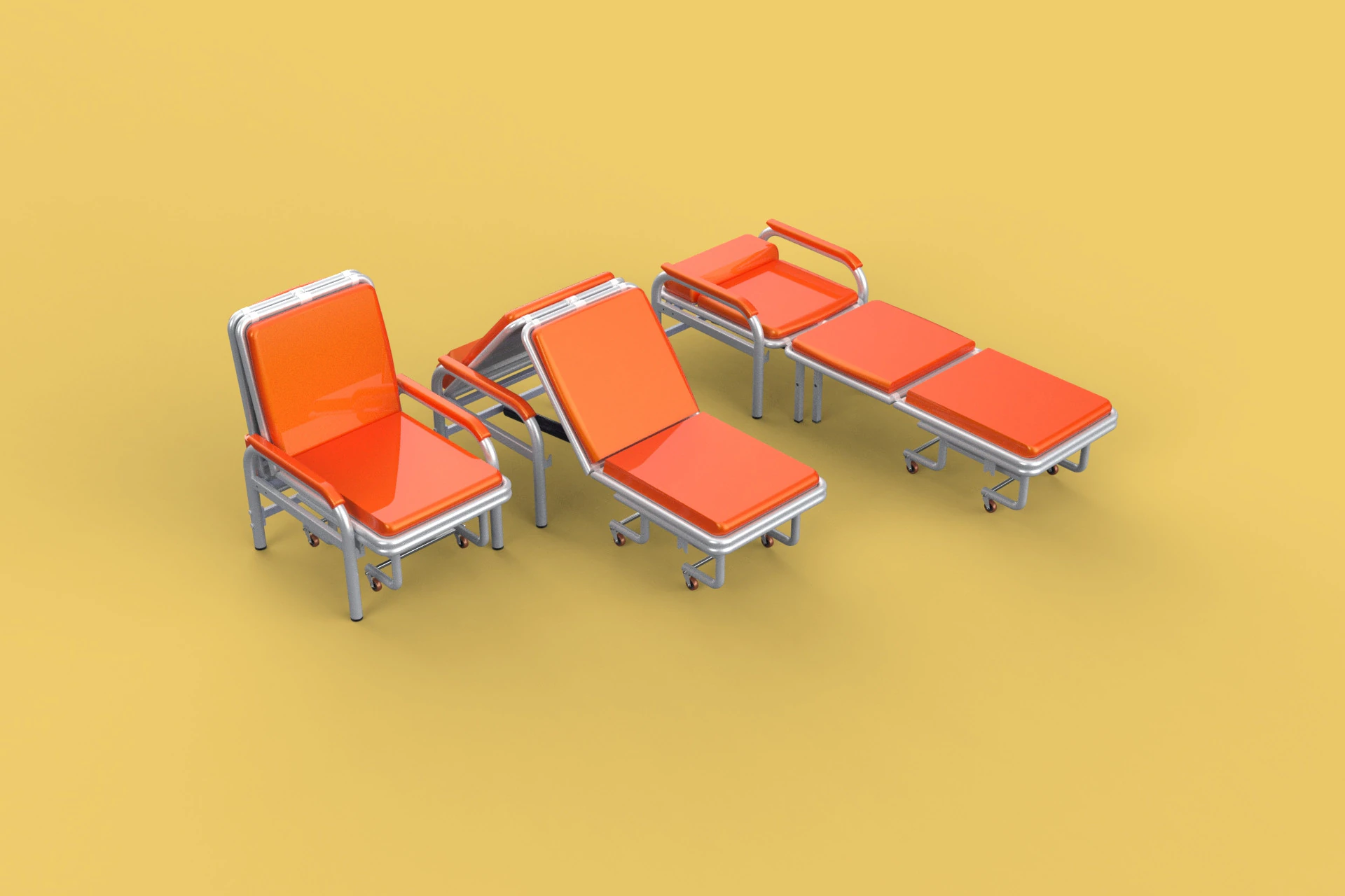 AUTOMATIC FOLDING HYDRAULIC ATTENDANT CHAIR BED WAITING HOSPITAL 3D Model .c4d .max .obj .3ds .fbx .stl .blend 