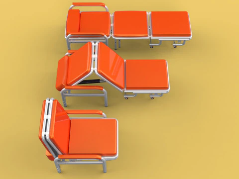 AUTOMATIC FOLDING HYDRAULIC ATTENDANT CHAIR BED WAITING HOSPITAL 3D Model
