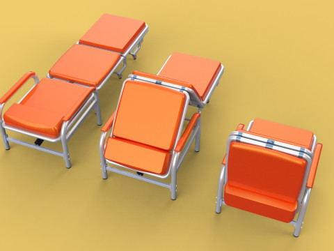 AUTOMATIC FOLDING HYDRAULIC ATTENDANT CHAIR BED WAITING HOSPITAL Modelo 3D