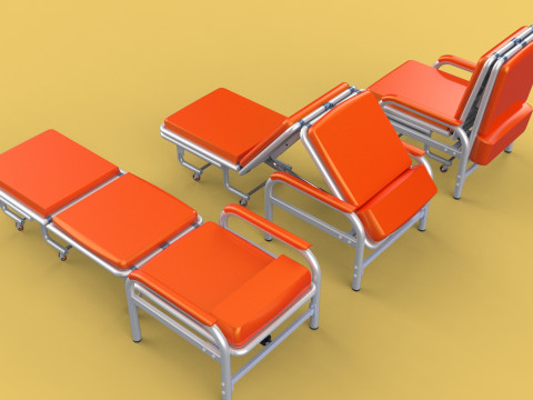 AUTOMATIC FOLDING HYDRAULIC ATTENDANT CHAIR BED WAITING HOSPITAL Modelo 3D