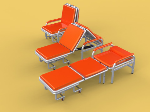 AUTOMATIC FOLDING HYDRAULIC ATTENDANT CHAIR BED WAITING HOSPITAL Modelo 3D