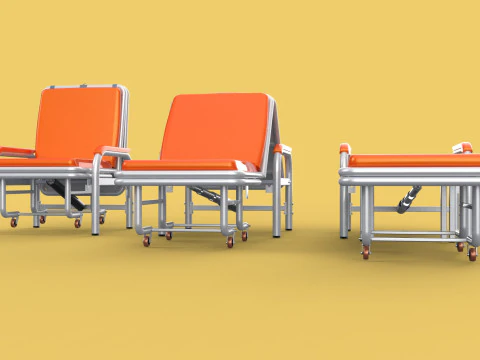 AUTOMATIC FOLDING HYDRAULIC ATTENDANT CHAIR BED WAITING HOSPITAL 3D Model