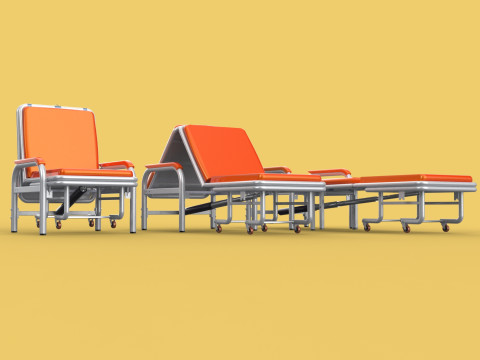 AUTOMATIC FOLDING HYDRAULIC ATTENDANT CHAIR BED WAITING HOSPITAL Modelo 3D