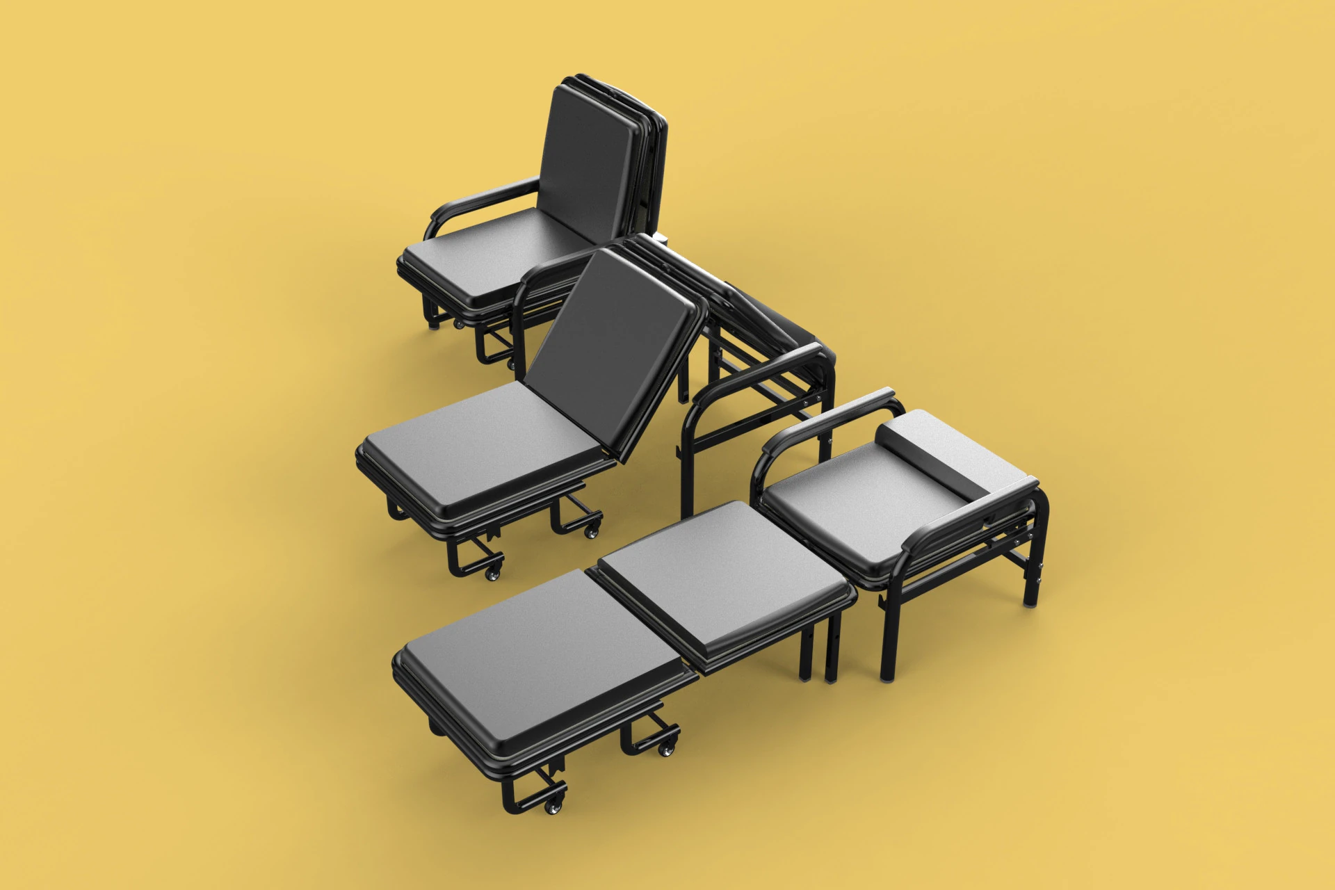 HOSPITAL ROOM ACCOMPANY CHAIR PATIENT FOLDABLE NURSING CHAIR BED 3D Model .c4d .max .obj .3ds .fbx .stl .blend 
