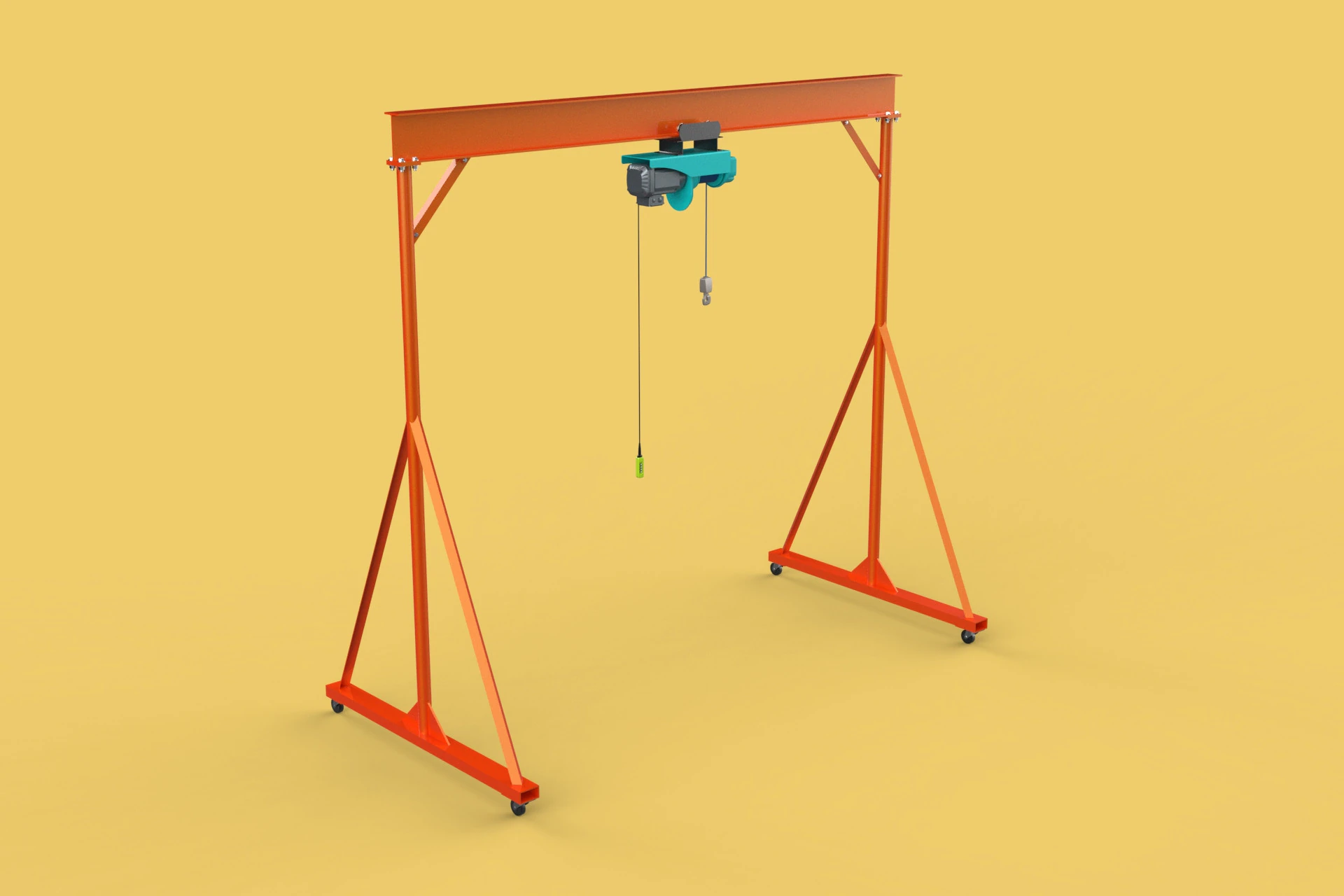 MOBILE GANTRY CRANE ELECTRIC ROPE HOIST PORTABLE GIRDER OVERHEAD 3D Model .c4d .max .obj .3ds .fbx .stl .blend 