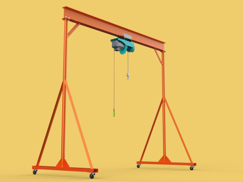 MOBILE GANTRY CRANE ELECTRIC ROPE HOIST PORTABLE GIRDER OVERHEAD 3D Model