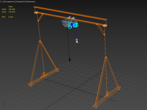MOBILE GANTRY CRANE ELECTRIC ROPE HOIST PORTABLE GIRDER OVERHEAD 3D Model