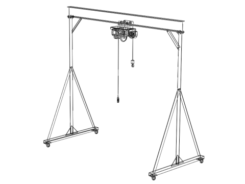 MOBILE GANTRY CRANE ELECTRIC ROPE HOIST PORTABLE GIRDER OVERHEAD 3D Model