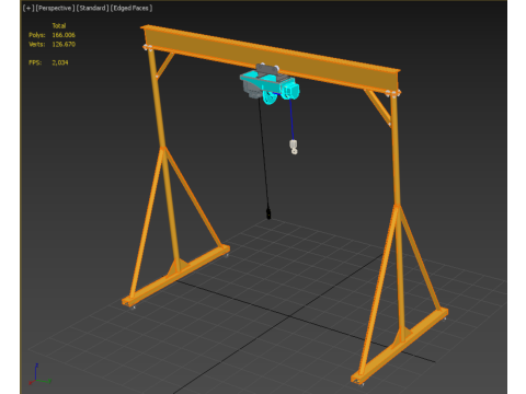 MOBILE GANTRY CRANE ELECTRIC ROPE HOIST PORTABLE GIRDER OVERHEAD 3D Model
