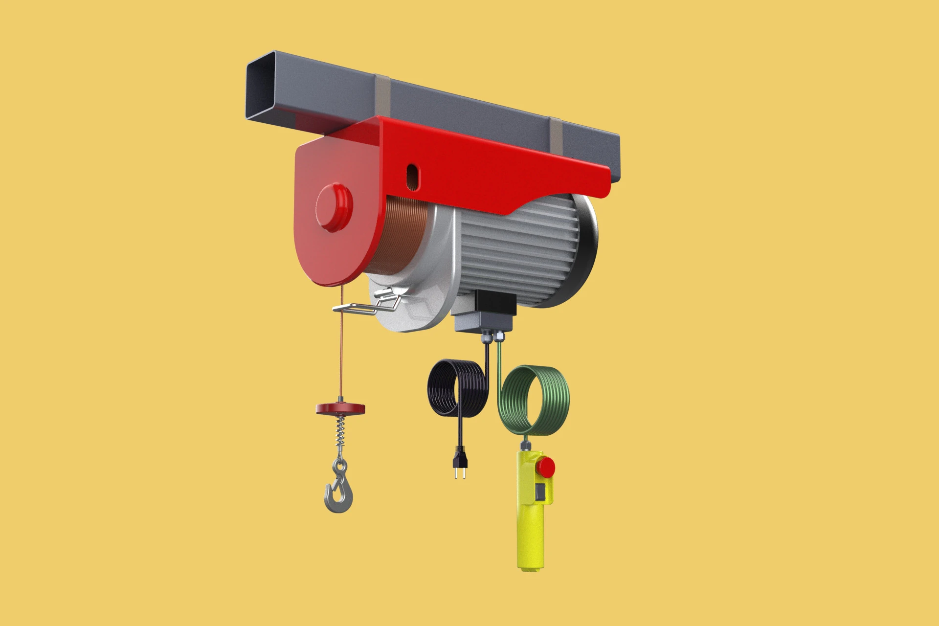 WINCH STANDARD ELECTRIC REMOTE MINI HOIST CRANE GANTRY ROPE HOOK 3D Model .c4d .max .obj .3ds .fbx .stl .blend 