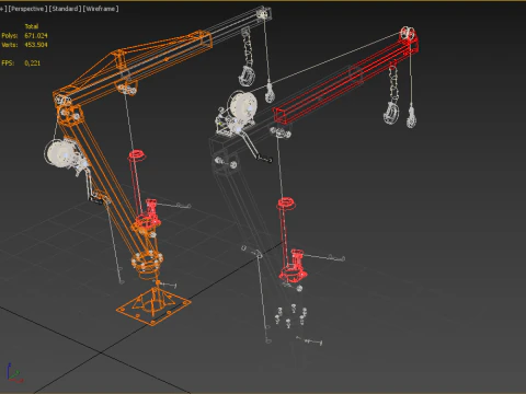 HAND CRANK WINCH SWIVEL LIFTING ENGINE CRANE HOIST JIB TRUCK CAR 3D Model