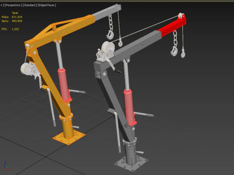 HAND CRANK WINCH SWIVEL LIFTING ENGINE CRANE HOIST JIB TRUCK CAR 3D Model