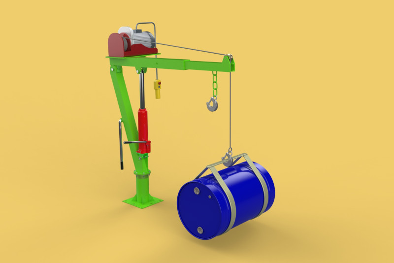 SWIVEL LIFTING CRANE ELECTRIC WINCH HOIST JIB STEEL DRUM BARREL 3D Model .c4d .max .obj .3ds .fbx .stl .blend