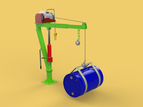 SWIVEL LIFTING CRANE ELECTRIC WINCH HOIST JIB STEEL DRUM BARREL 3D Модель
