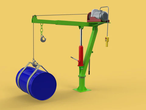 स्विवेल लिफ्टिंग क्रेन इलेक्ट्रिक विंच होइस्ट जिब स्टील ड्रम बैरल 3D मॉडल