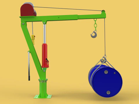 स्विवेल लिफ्टिंग क्रेन इलेक्ट्रिक विंच होइस्ट जिब स्टील ड्रम बैरल 3D मॉडल