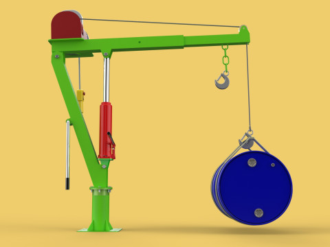 SWIVEL LIFTING CRANE ELECTRIC WINCH HOIST JIB STEEL DRUM BARREL 3D Model