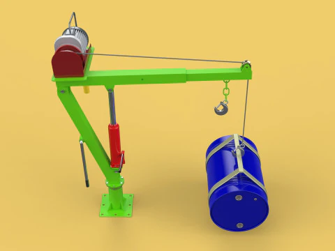 स्विवेल लिफ्टिंग क्रेन इलेक्ट्रिक विंच होइस्ट जिब स्टील ड्रम बैरल 3D मॉडल
