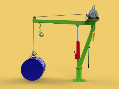 SWIVEL LIFTING CRANE ELECTRIC WINCH HOIST JIB STEEL DRUM BARREL 3D Model