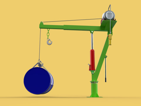 SWIVEL LIFTING CRANE ELECTRIC WINCH HOIST JIB STEEL DRUM BARREL 3D Model