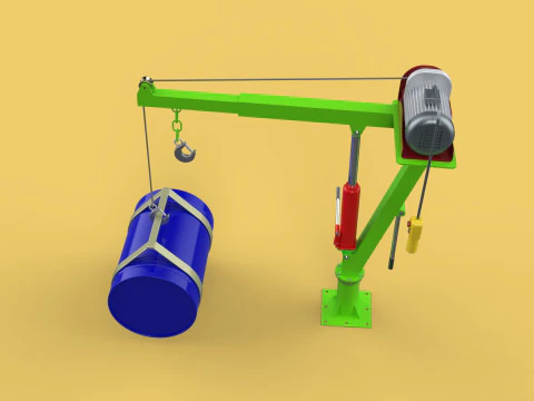 स्विवेल लिफ्टिंग क्रेन इलेक्ट्रिक विंच होइस्ट जिब स्टील ड्रम बैरल 3D मॉडल